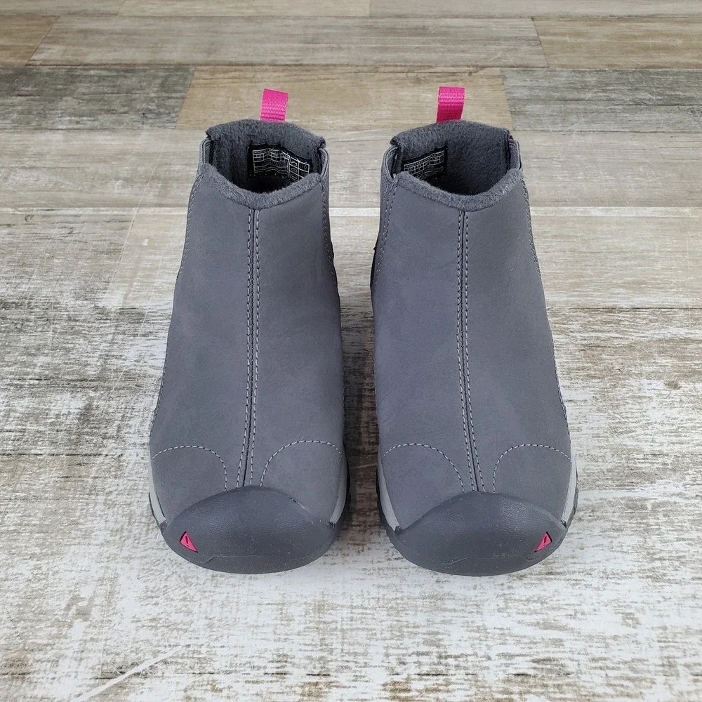 Keen Kootenay III Kids Chelsea Boots Sz 8 Gray Leather Slip On Mid Top Round Toe